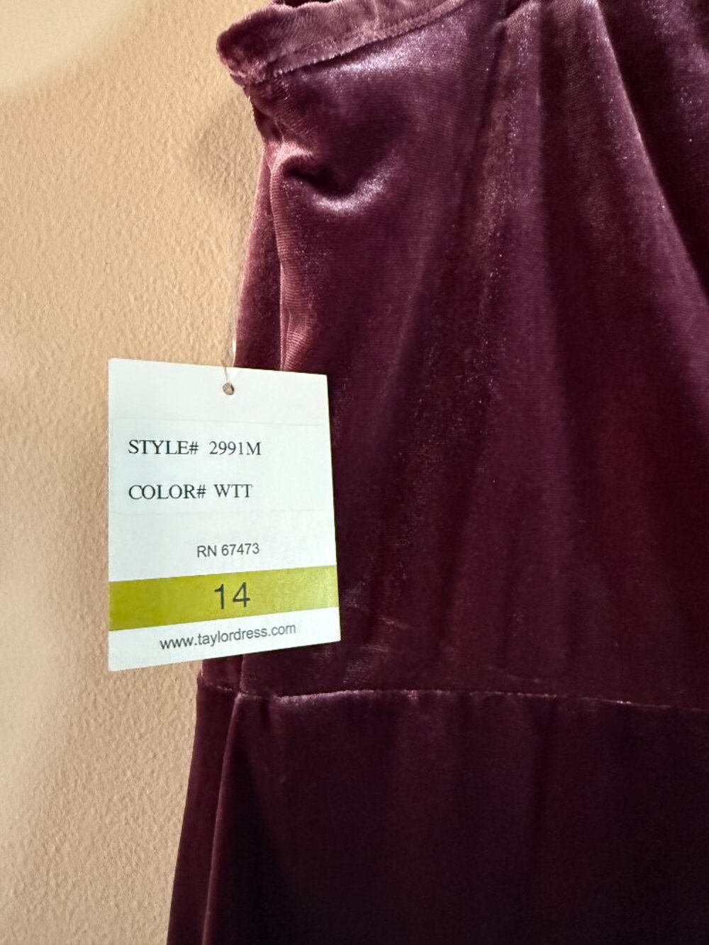 NWT Women's Taylor Dress Cowlneck Velvet Midi Wine Dress Size 14 2991M - Picture 5 of 16